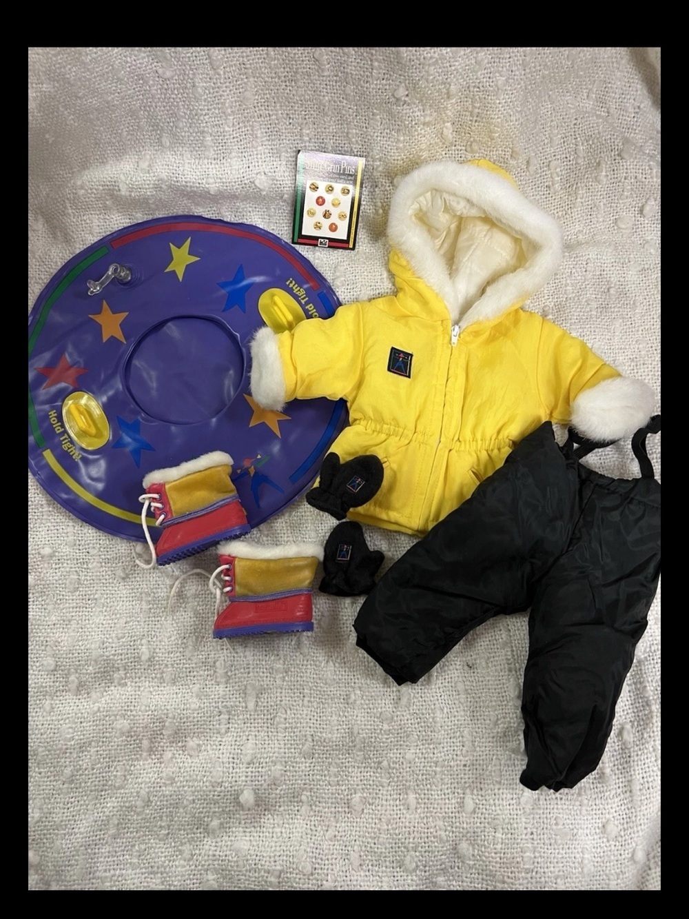 American Girl Yellow terrific tubing set with Black Snow Pants